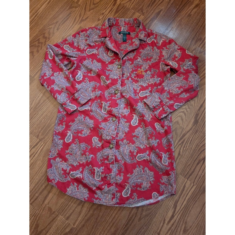 Lauren Ralph Lauren‎ Red Paisley Cotton Sleep Shirt Nightgown Womens Medium
